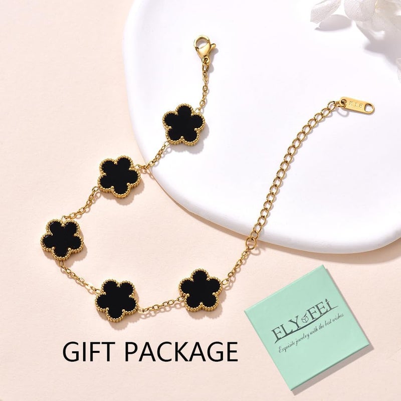 FLY FEI 18K Gold-Plated Four Leaf Clover Bracelet for Women,Adjustable lucky Bracelet Set Jewelry Gift-Hypoallergenic Charm for Birthdays, Wellness & Daily Wear - Image 2